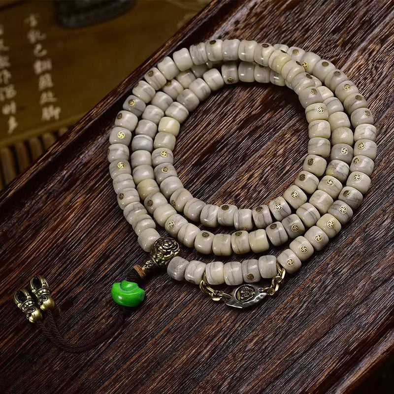 EverestArtstudios Vintage Yak Bone Antique Copper Auspicious Wan 108-Bead Mala