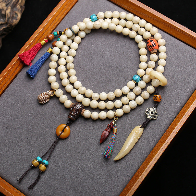 Tibetan Wenwan Buddha Beads 108 original bone old bone neck hanging reflux bone safety buckle scorpion vajra pestle accessories wholesale