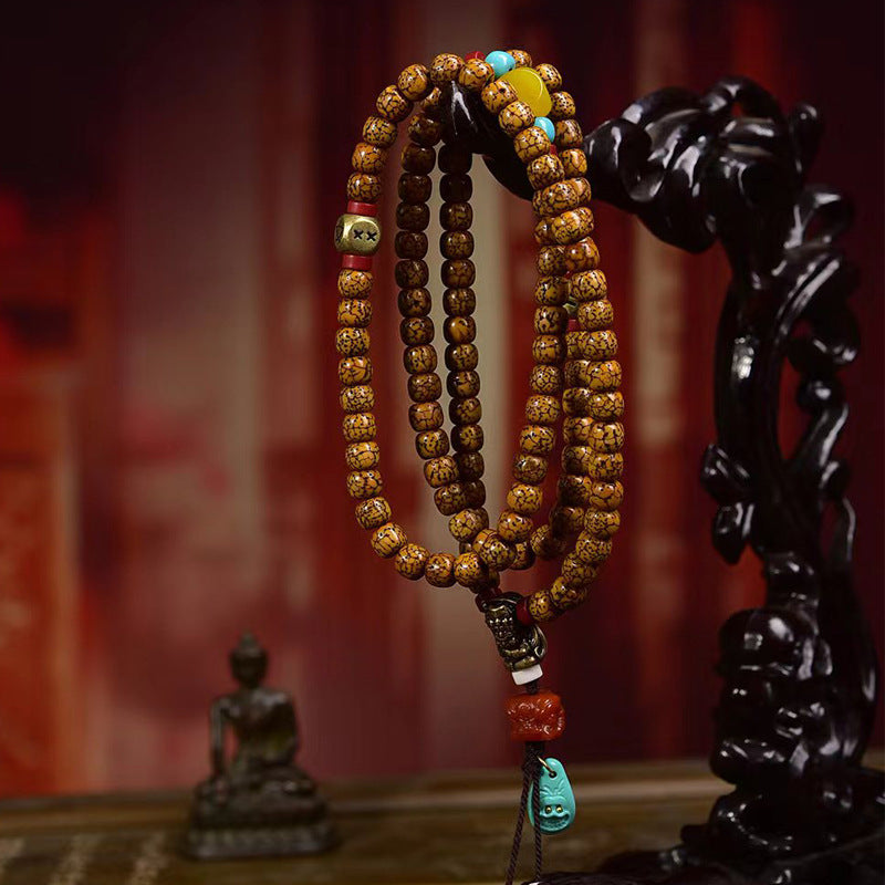 EverestArtstudios Natural Hainan Xingyue Bodhi Red Agate Turquoise 108-Bead Mala