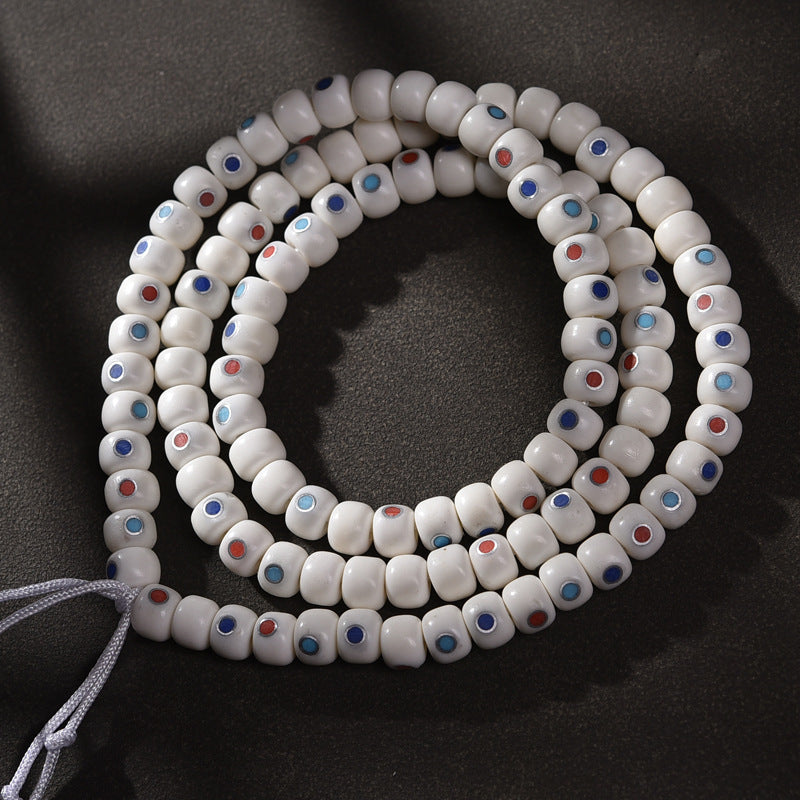 EverestArtstudios Camel Bone Inlaid Multi-Treasure or Auspicious Wan 108-Bead DIY Strand