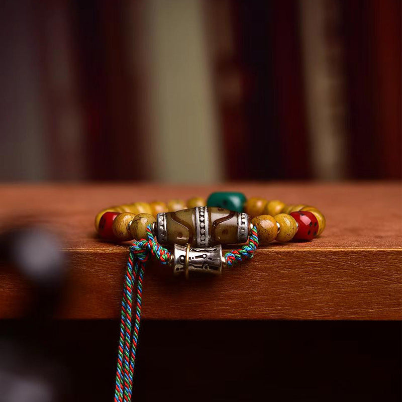EverestArtstudios Camel Bone Agate Dzi-Style Dice Accent Bracelet