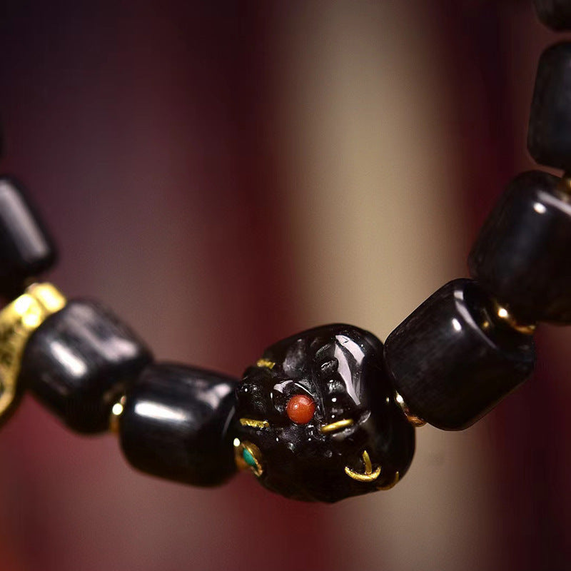 EverestArtstudios Dark Horn-Style Barrel Bead Bracelet