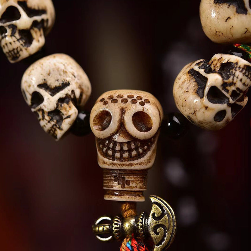 EverestArtstudios Camel Bone Sculpted Skull Bead Bracelet