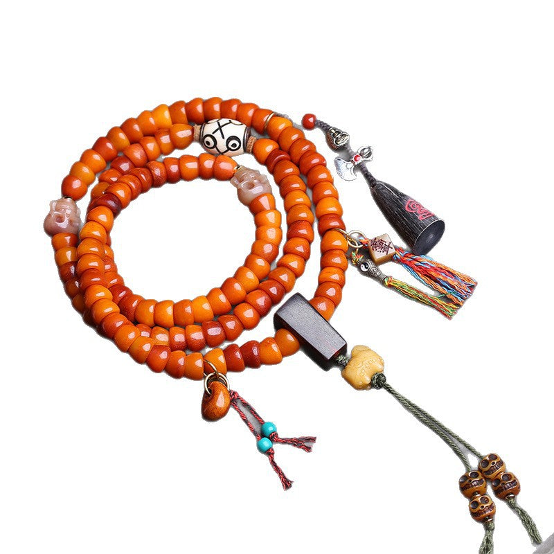 Tibetan return yak bone carving gold bowl 18 Buddha beads rosary beads rain ear clip material sandalwood tee accessories