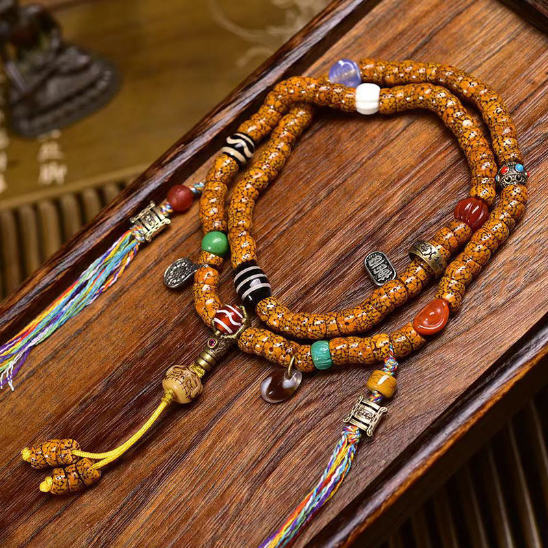 EverestArtstudios Natural Jade-Finished Crackled Xingyue Bodhi 108-Bead Mala