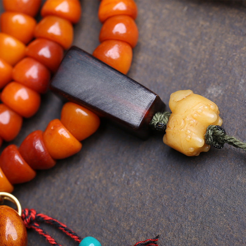 Tibetan return yak bone carving gold bowl 18 Buddha beads rosary beads rain ear clip material sandalwood tee accessories