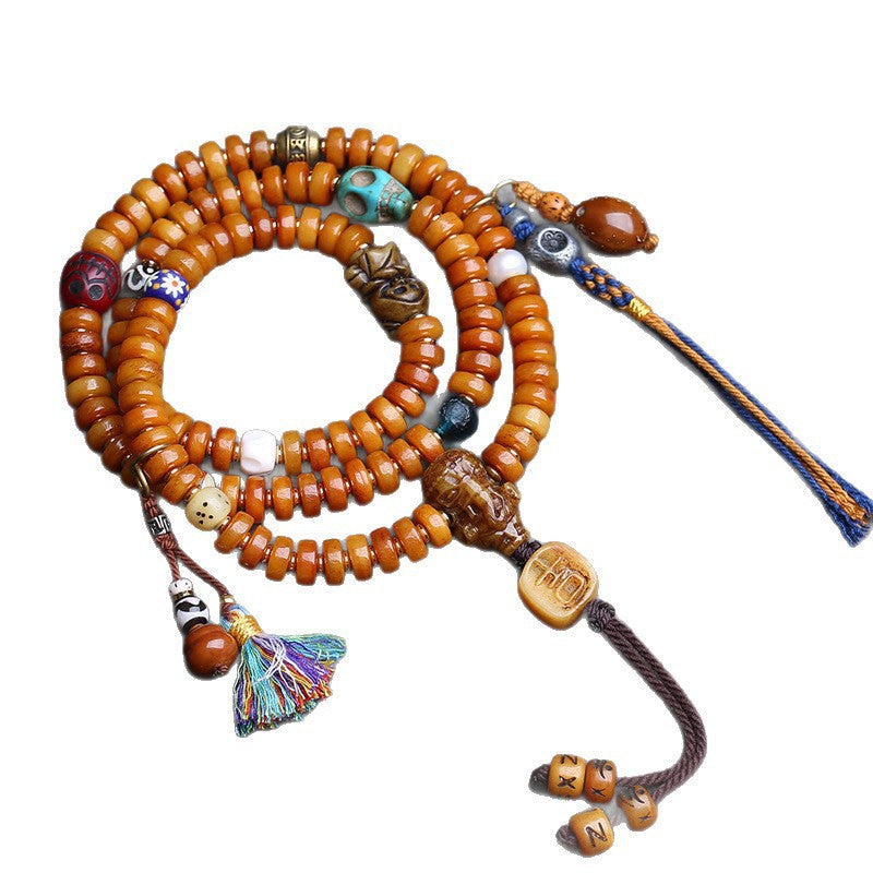 Tibetan return yak bone plate beads 108 Buddha beads rosary beads camel bone elephant god tee glazed purple gold mouse accessories