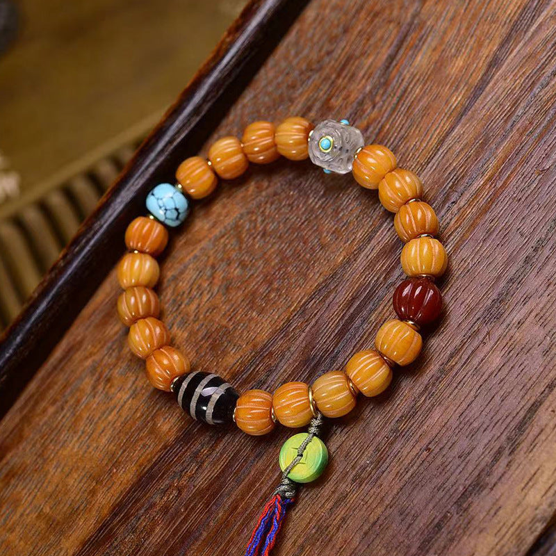 EverestArtstudios Bone Pumpkin Bead Crystal Accent Bracelet