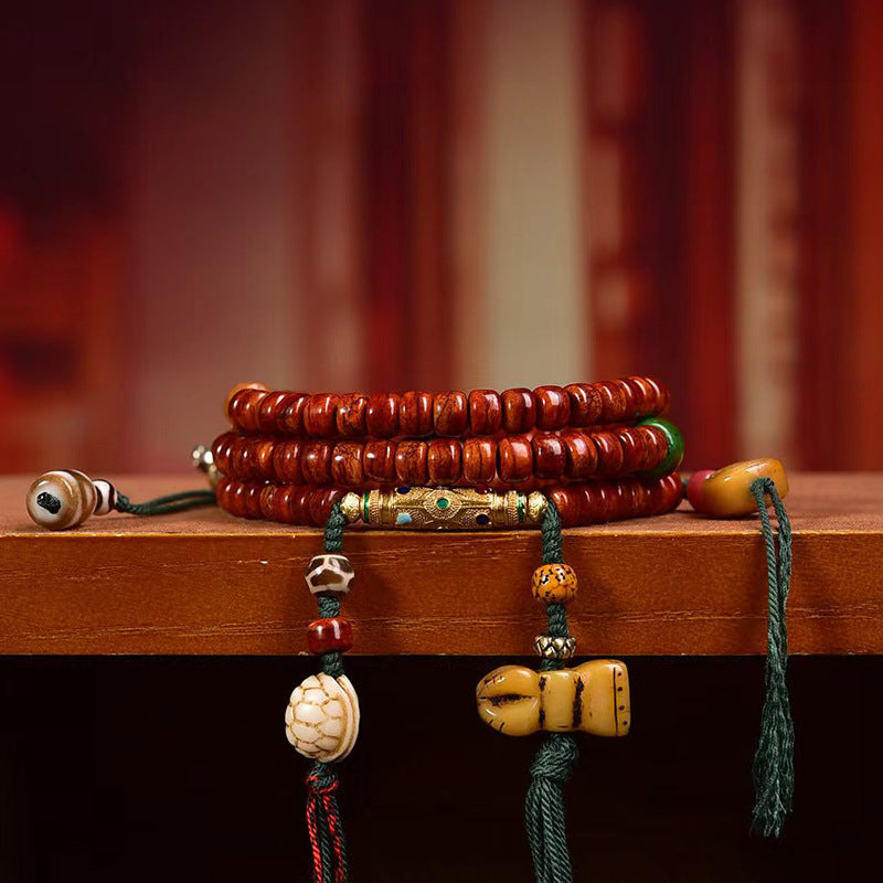 EverestArtstudios Tibetan Yak Bone Barrel-Bead 108-Bead Mala with Copper Clip