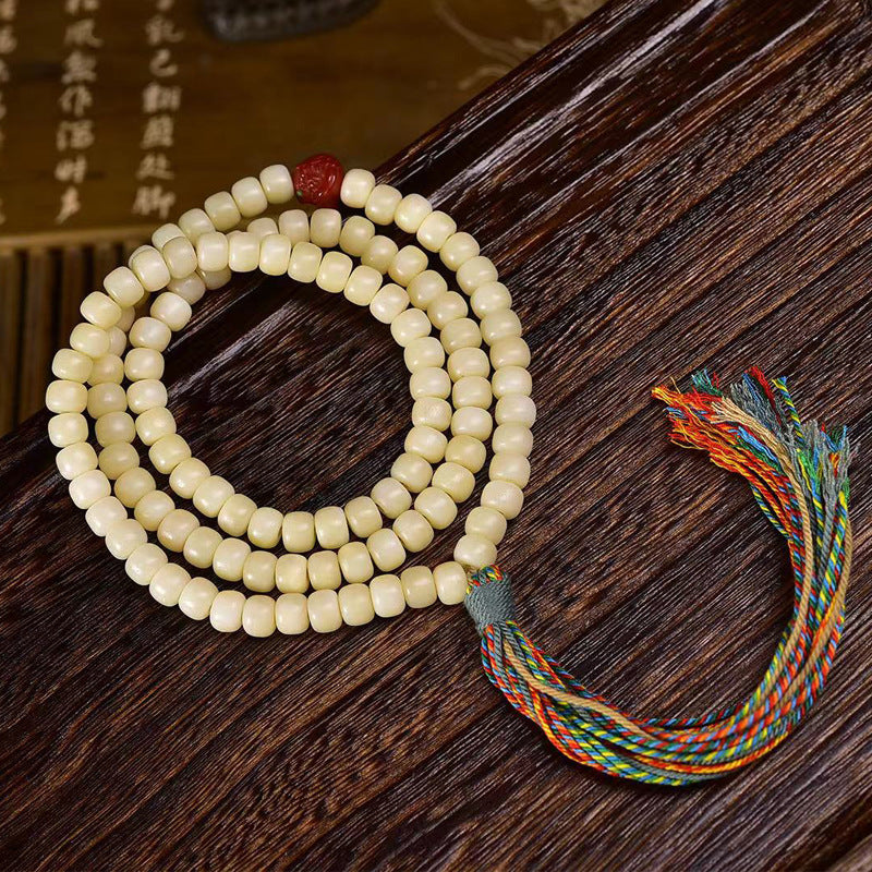 EverestArtstudios Natural Golden-Yellow Camel Bone Barrel-Bead 108-Bead Mala