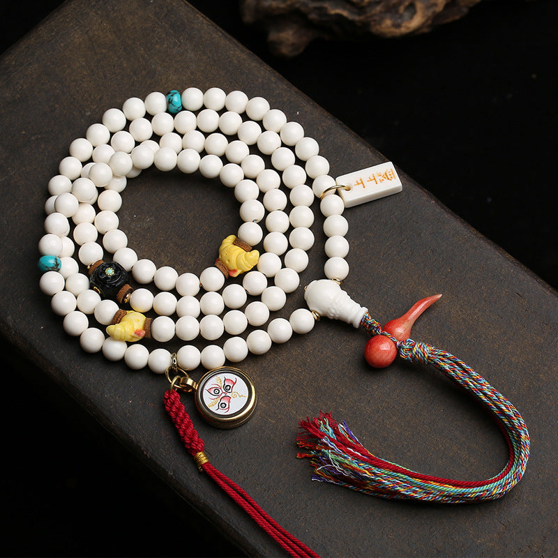 EverestArtstudios Antler 108-Bead Mala with Carved Accents and Fortune Charms
