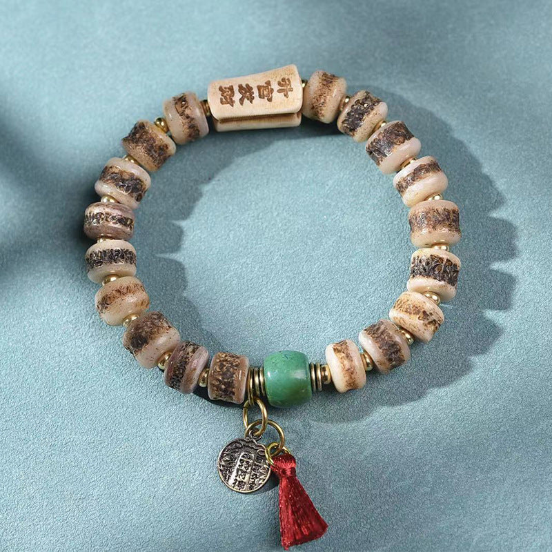 EverestArtstudios Bone Barrel Bead Carved Focal Bracelet