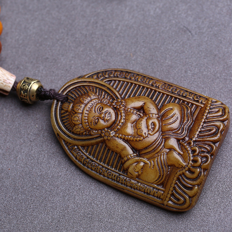 108 Buddhist beads, rosary beads, round beads engraved with yellow God of Wealth pendant and glazed yak bone accessories.