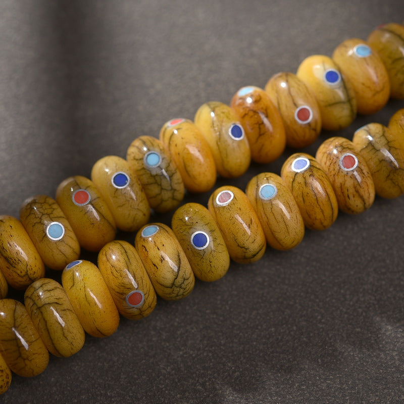 EverestArtstudios Aged Camel Bone Inlaid Abacus-Bead 108-Bead DIY Strand