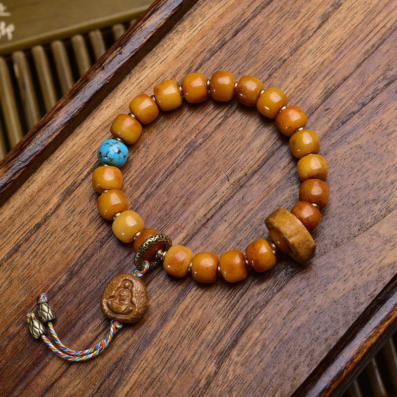 EverestArtstudios Yak Bone Barrel Bead Guanyin Charm Bracelet