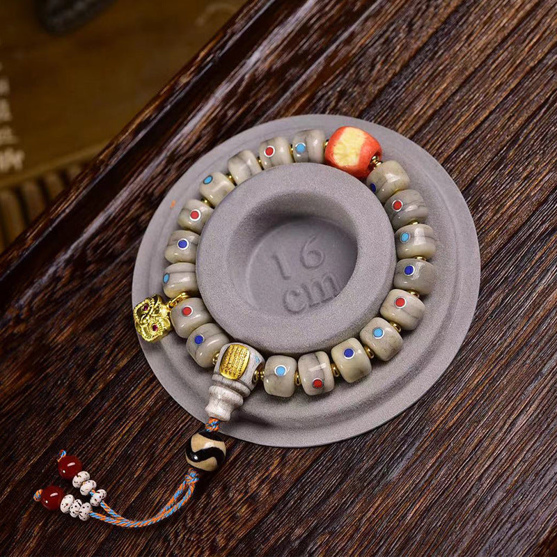 EverestArtstudios Camel Bone Multicolor Inlay Thangka Charm Bracelet