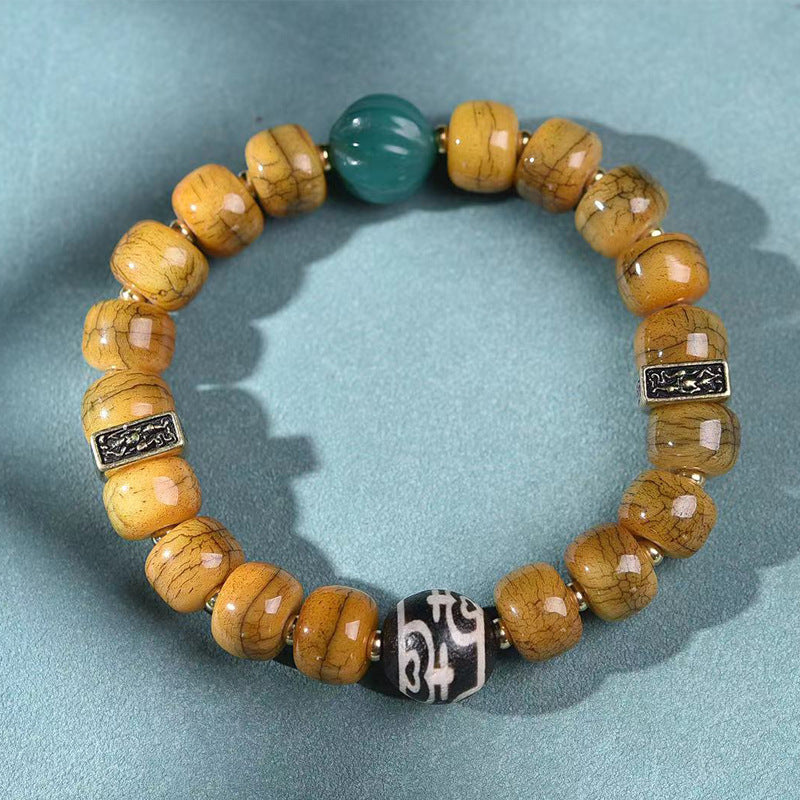 EverestArtstudios Camel Bone Agate Dzi-Style Copper Accent Bracelet