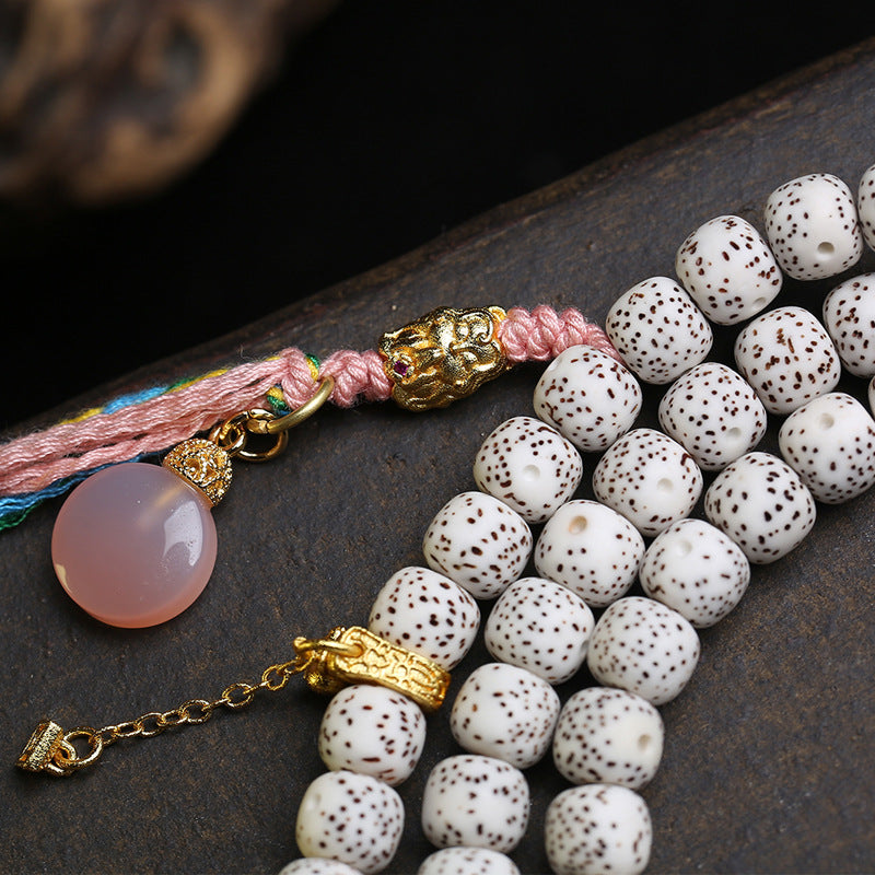 Tibetan Wenwan Nine-tailed Fox Thangka Pendant Neck Hanging Glazed Agate Accessories Natural Star Moon Bodhi 108 Buddha Beads