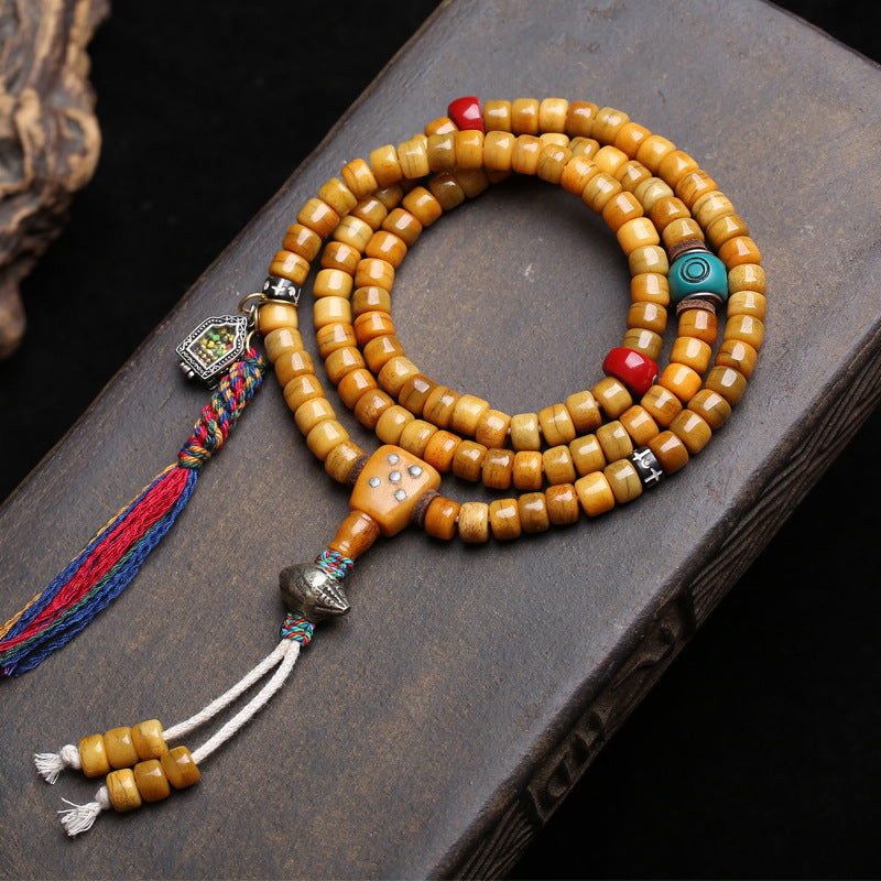 Tibetan return yak bone bucket beads 108 Buddha beads plate play beaded agate line beads dzi beads copper Gawu box accessories