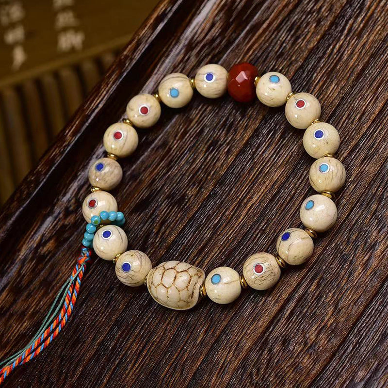 EverestArtstudios Bone Round Bead Agate Accent Bracelet