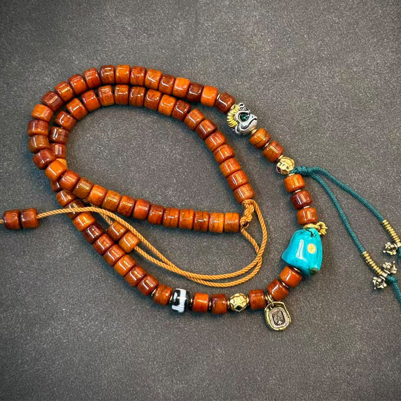 EverestArtstudios Tibetan Vintage Yak Bone 108-Bead Mala with Agate and Glass Accents