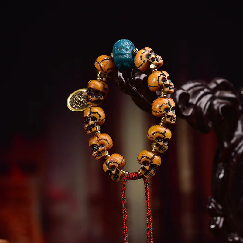 EverestArtstudios Camel Bone Carved Skull Bead Bracelet