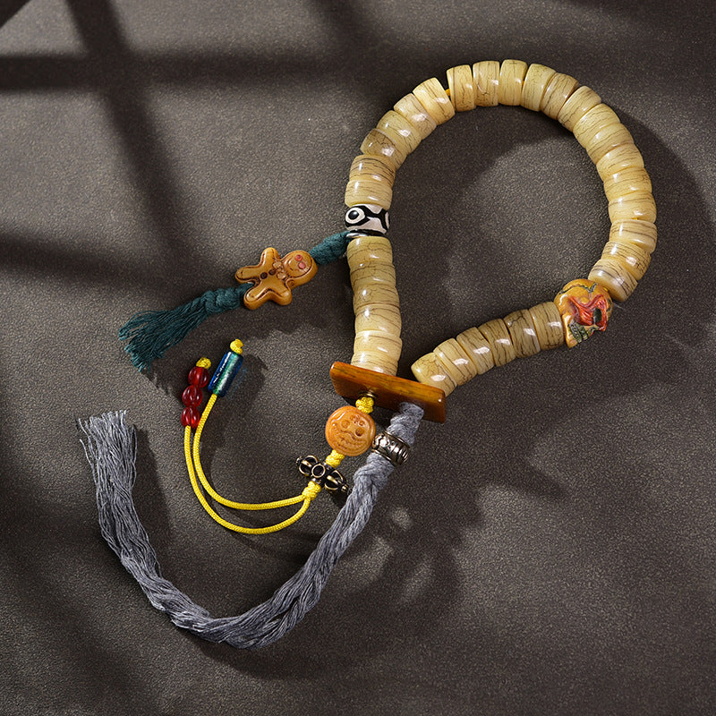EverestArtstudios Camel Bone Sculpted Bead Dzi-Style Charm Bracelet