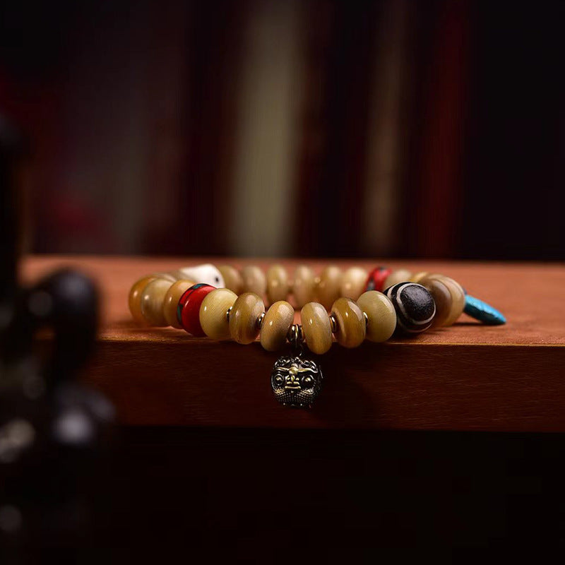 EverestArtstudios Antler Accent Agate Dzi-Style Beaded Bracelet
