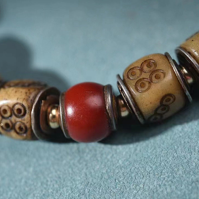 EverestArtstudios Camel Bone Dice Engraved Inlay Bracelet