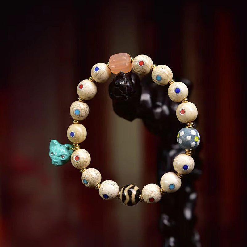 EverestArtstudios Multicolor Inlay Agate Dzi-Style Bead Bracelet