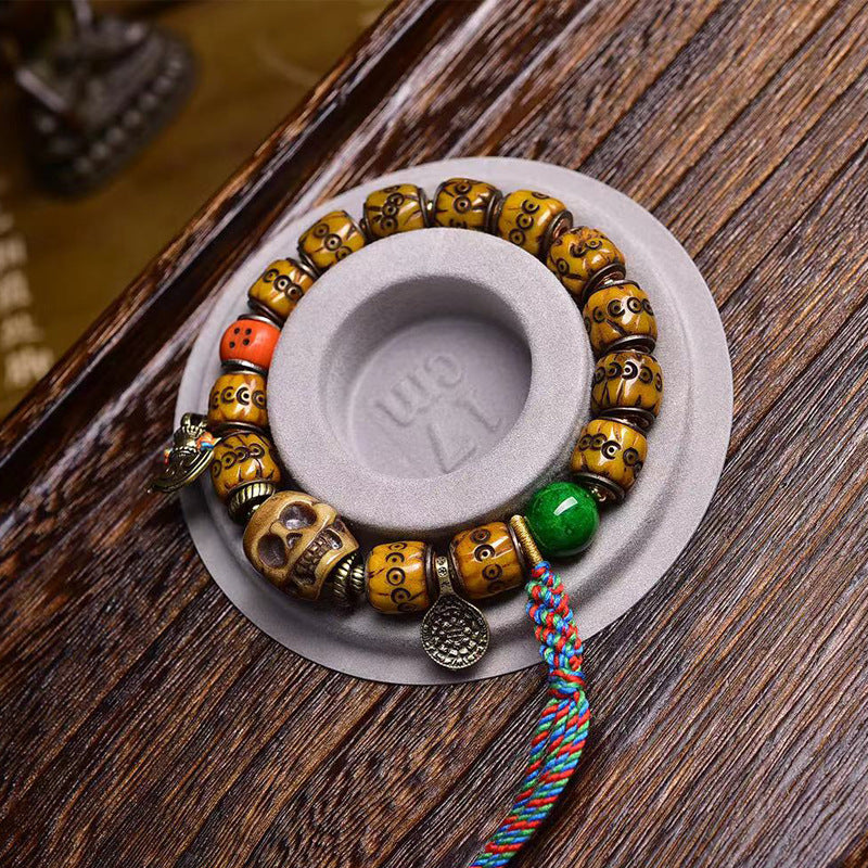EverestArtstudios Yak Bone Carved Inlay Bead Bracelet