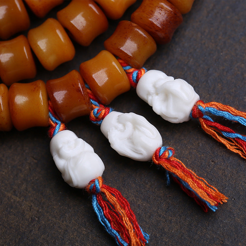 Tibetan return yak bone carving bamboo 108 Buddha beads plate playing beaded obsidian deer bone tee accessories