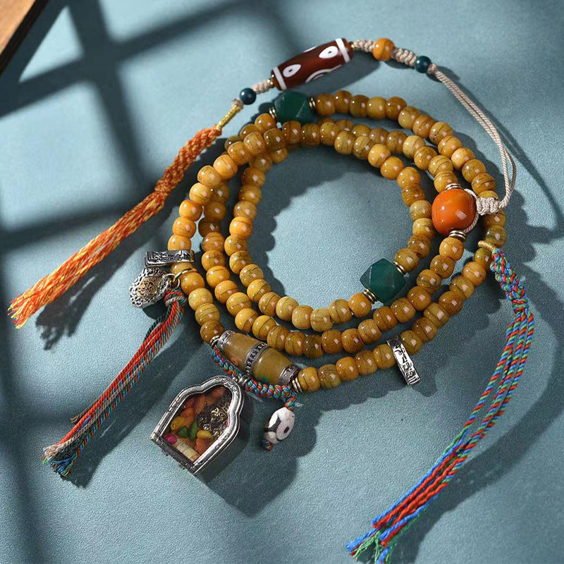 EverestArtstudios Natural Camel Bone 108-Bead Mala with Zaki Lhamo Gau Pendant