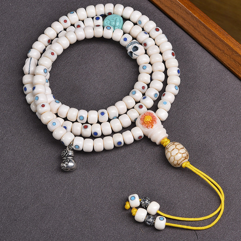 EverestArtstudios Deer Bone Inlaid Mala Wrap Bracelet