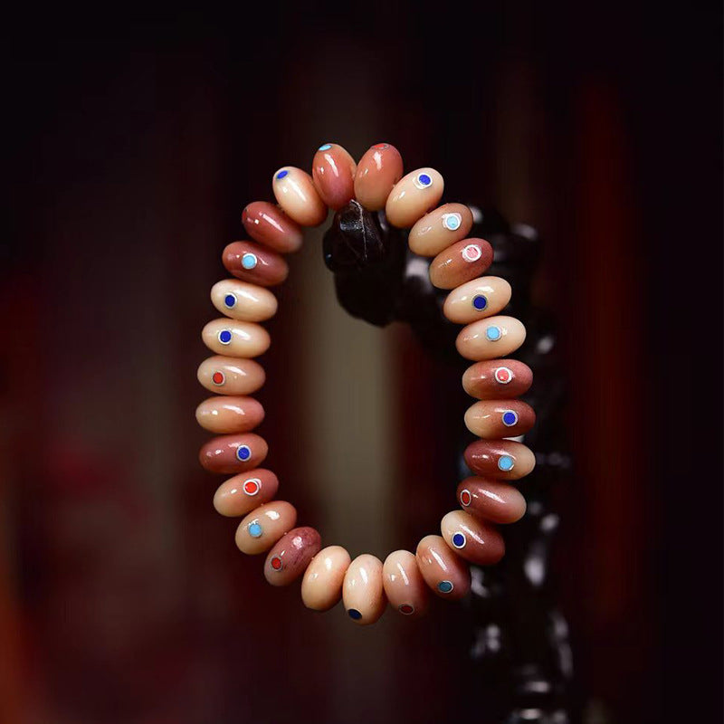 EverestArtstudios Camel Bone Blush Disc Bead Inlay Bracelet