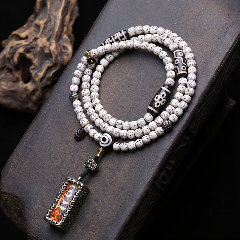 Natural Hainan Xingyue Bodhi 108 Buddha Beads Barrel Beads Agate Two Eyes Dzi Beads Gawu Box Pendant Wenwan Rosary Beads