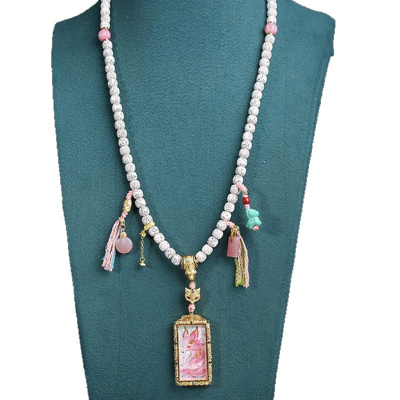 Tibetan Wenwan Nine-tailed Fox Thangka Pendant Neck Hanging Glazed Agate Accessories Natural Star Moon Bodhi 108 Buddha Beads