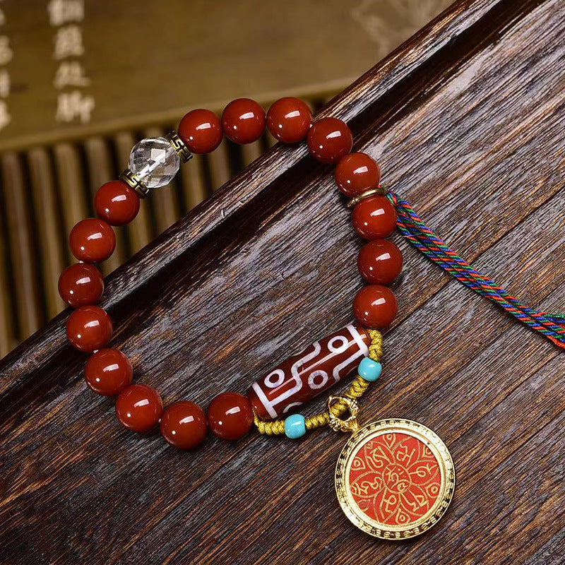 EverestArtstudios Nanhong Agate Six-Syllable Mantra Charm Bracelet