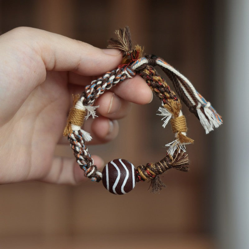 Buddha Stones Vintage Tibetan Dzi Bead Luck Rope Bracelet