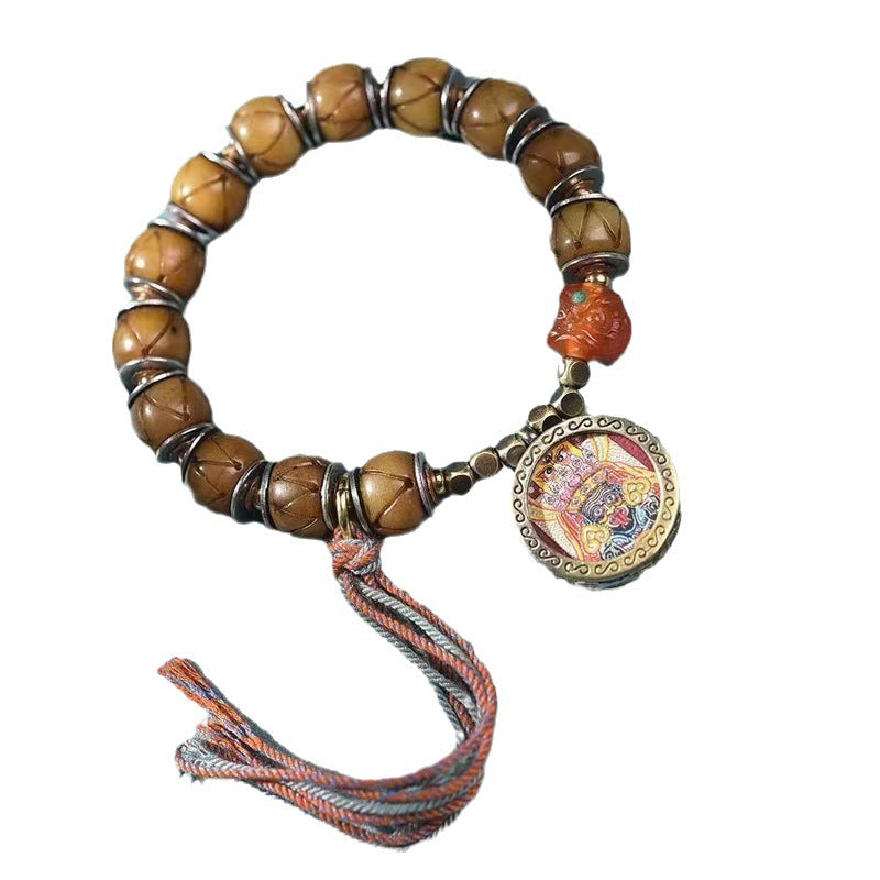 EverestArtstudios Camel Bone Engraved Bead Thangka Charm Bracelet