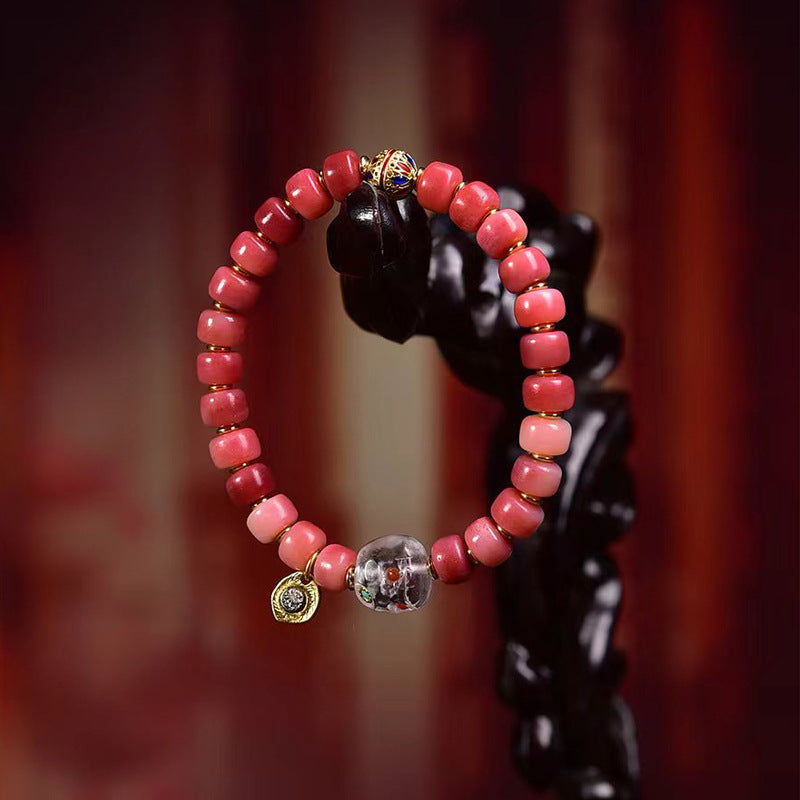 EverestArtstudios Camel Bone Crimson Barrel Bead Agate Bracelet