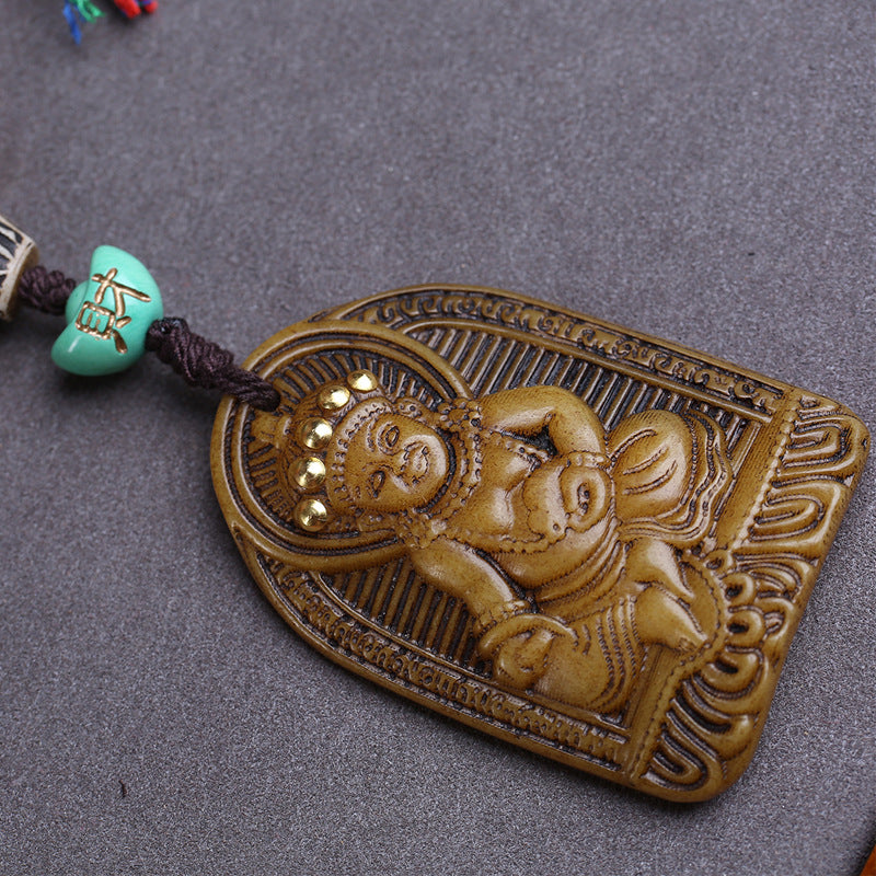 Tibetan return yak bone bucket beads 108 Buddha beads rosary beads engraving yellow God of Wealth pendant camel bone tee accessories