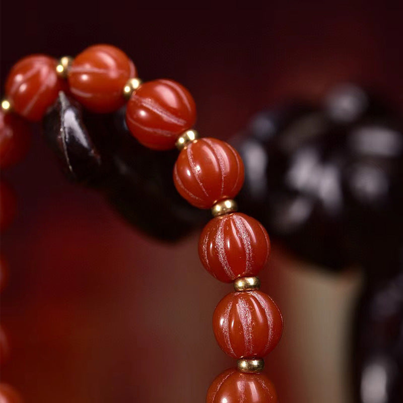 EverestArtstudios Agate Fluted Bead Malachite Accent Bracelet