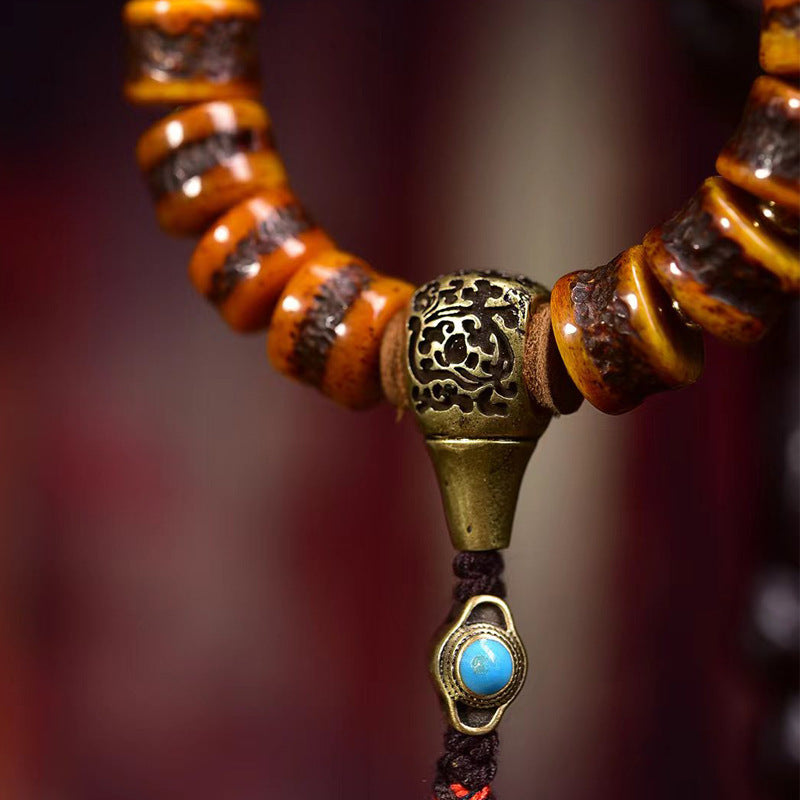 EverestArtstudios Yak Bone Barrel Bead Turquoise Accent Bracelet