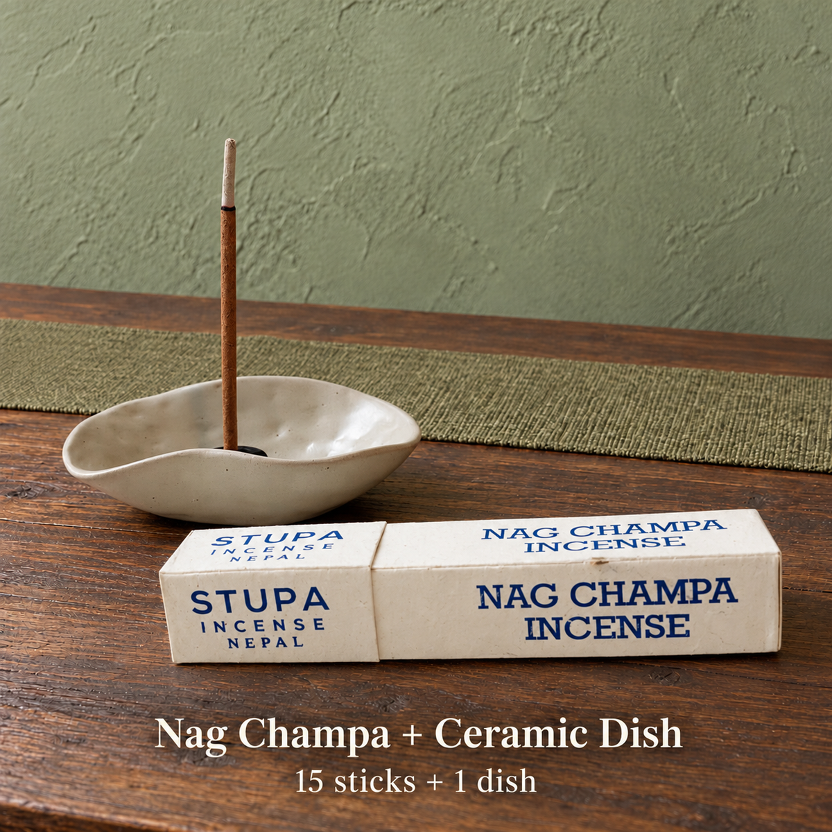 PTSX-TB778779405420-02 | Nag Champa / 15 sticks / with dish | 15 sticks + ceramic dish