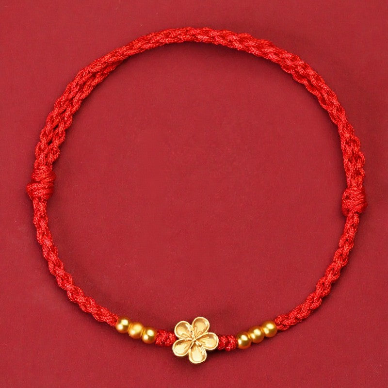 Buddha Stones Adjustable Red String Gold Flower Protection Bracelet