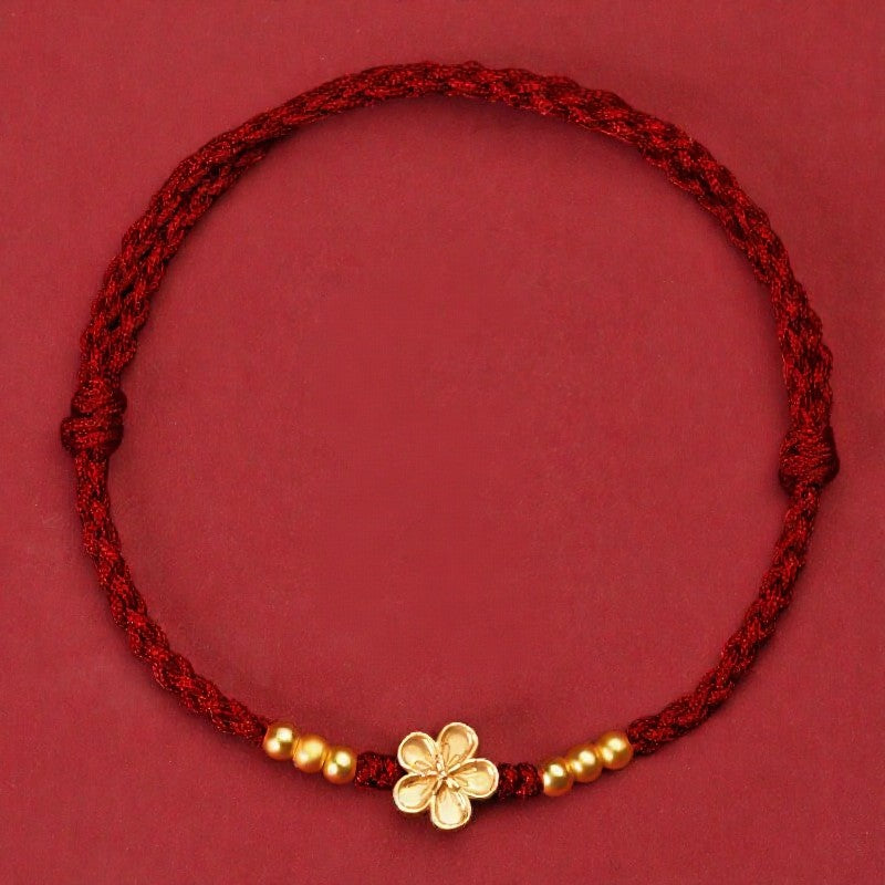 Buddha Stones Adjustable Red String Gold Flower Protection Bracelet