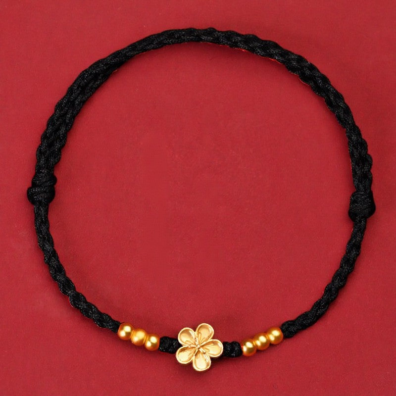 Buddha Stones Adjustable Red String Gold Flower Protection Bracelet