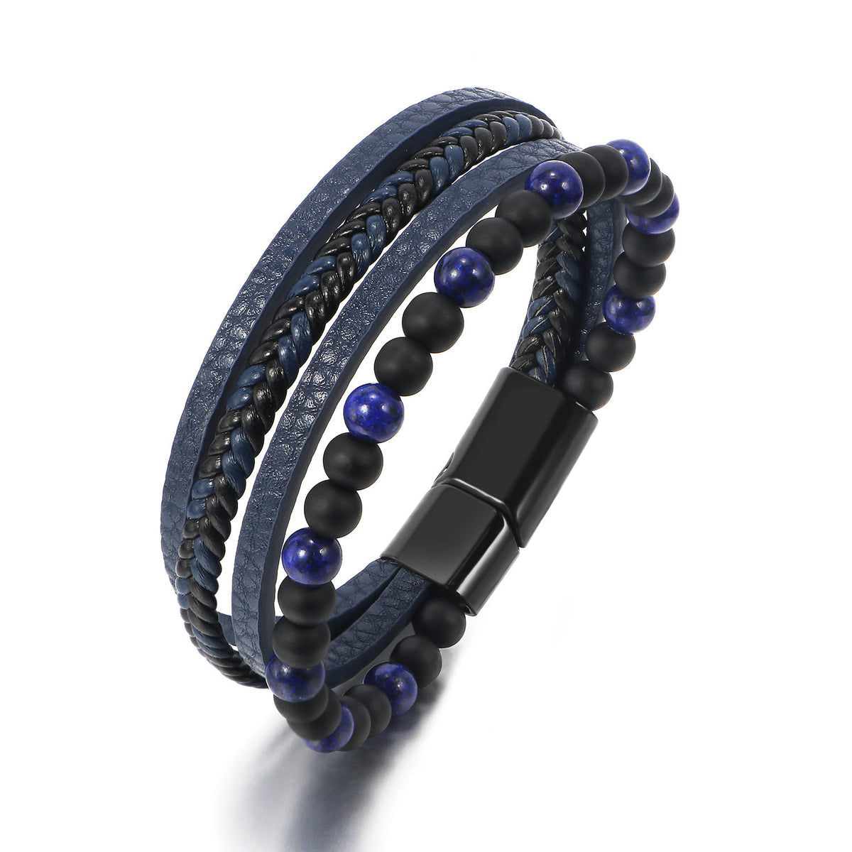 Bracelet cuir et pierre de lave noire