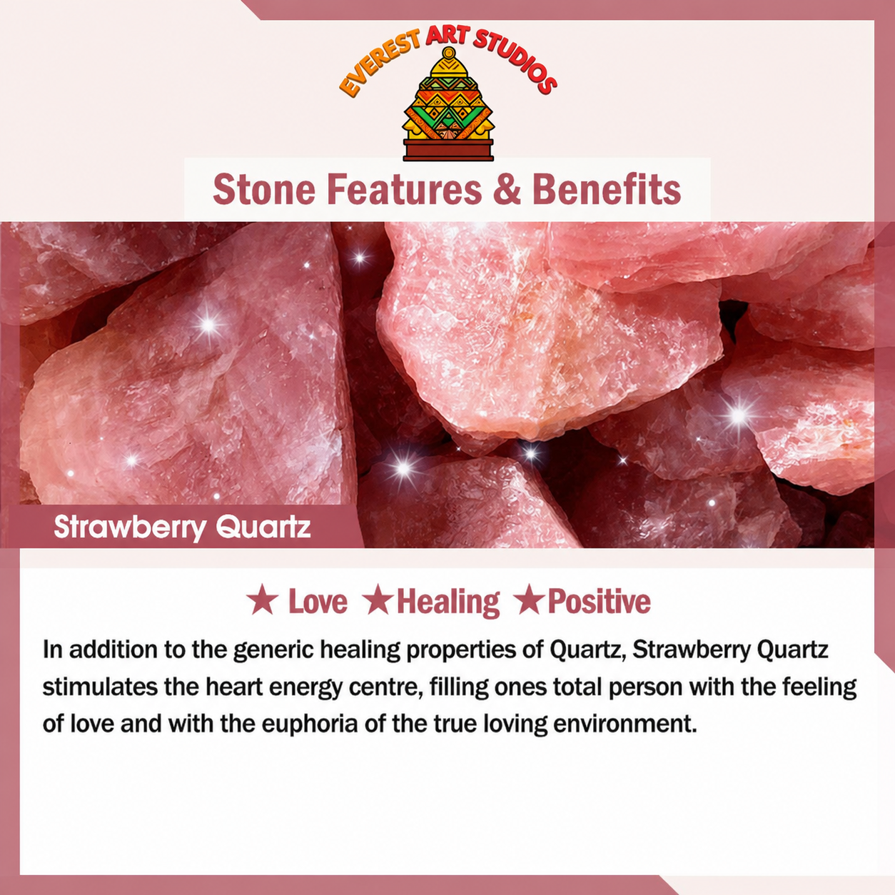 Everest Art Studios Strawberry Quartz Pearl Four Leaf Clover Charm Healing Bracelet